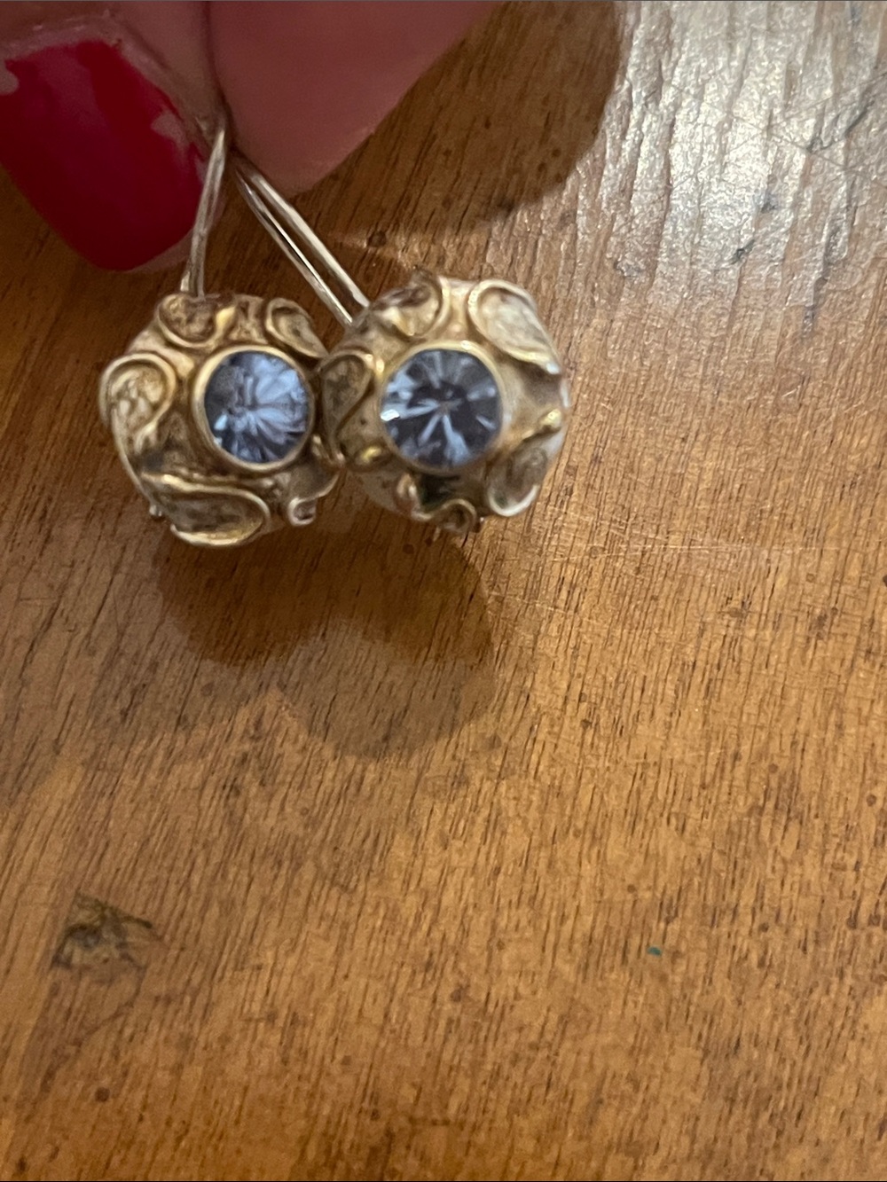 Vintage 925 Sterling Silver Filigree Drop Earrings – Light Blue Stone Accent